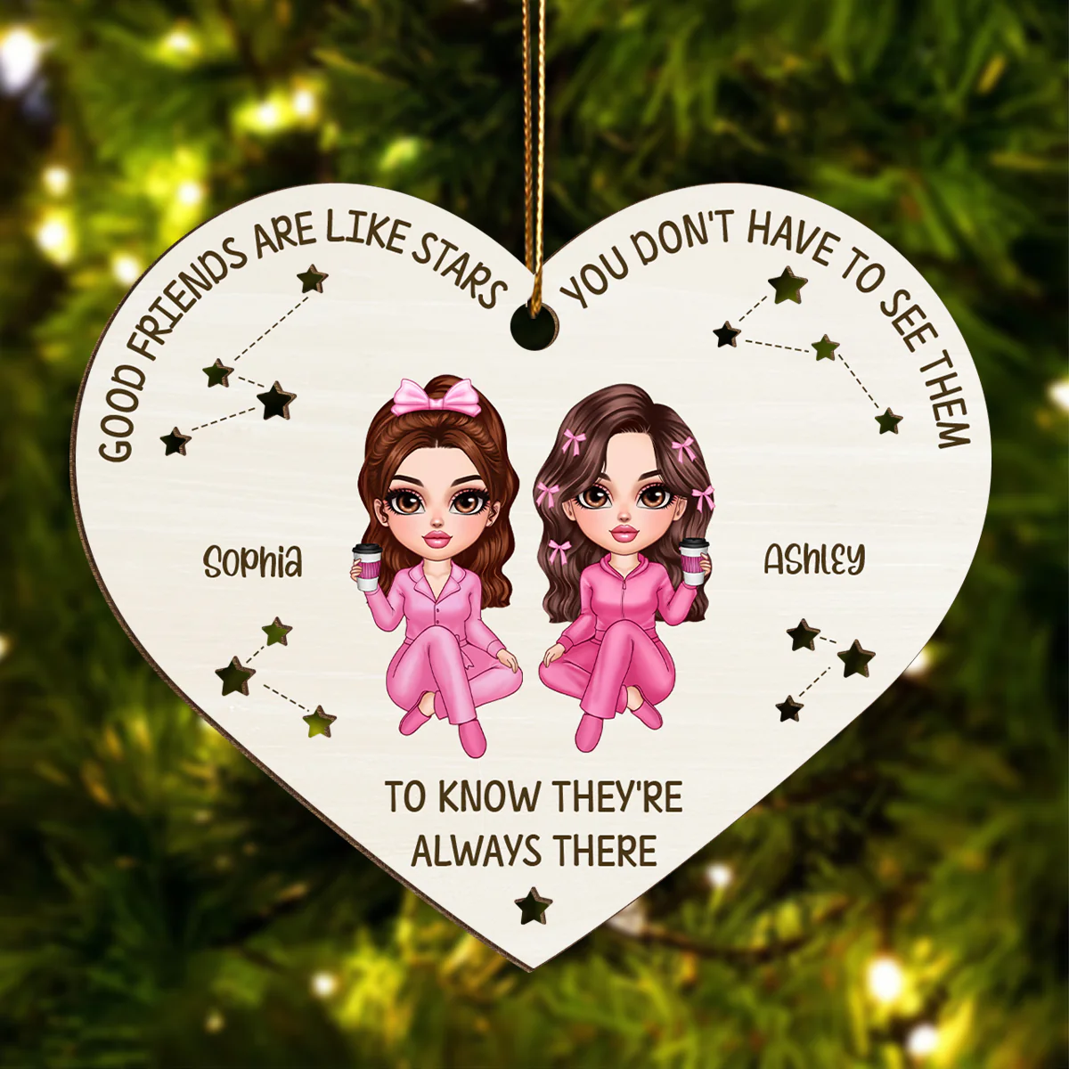 Good Friends Are Like Stars They're Always There Personalized Wooden Ornament, Best Friends Christmas Gift - Image 3
