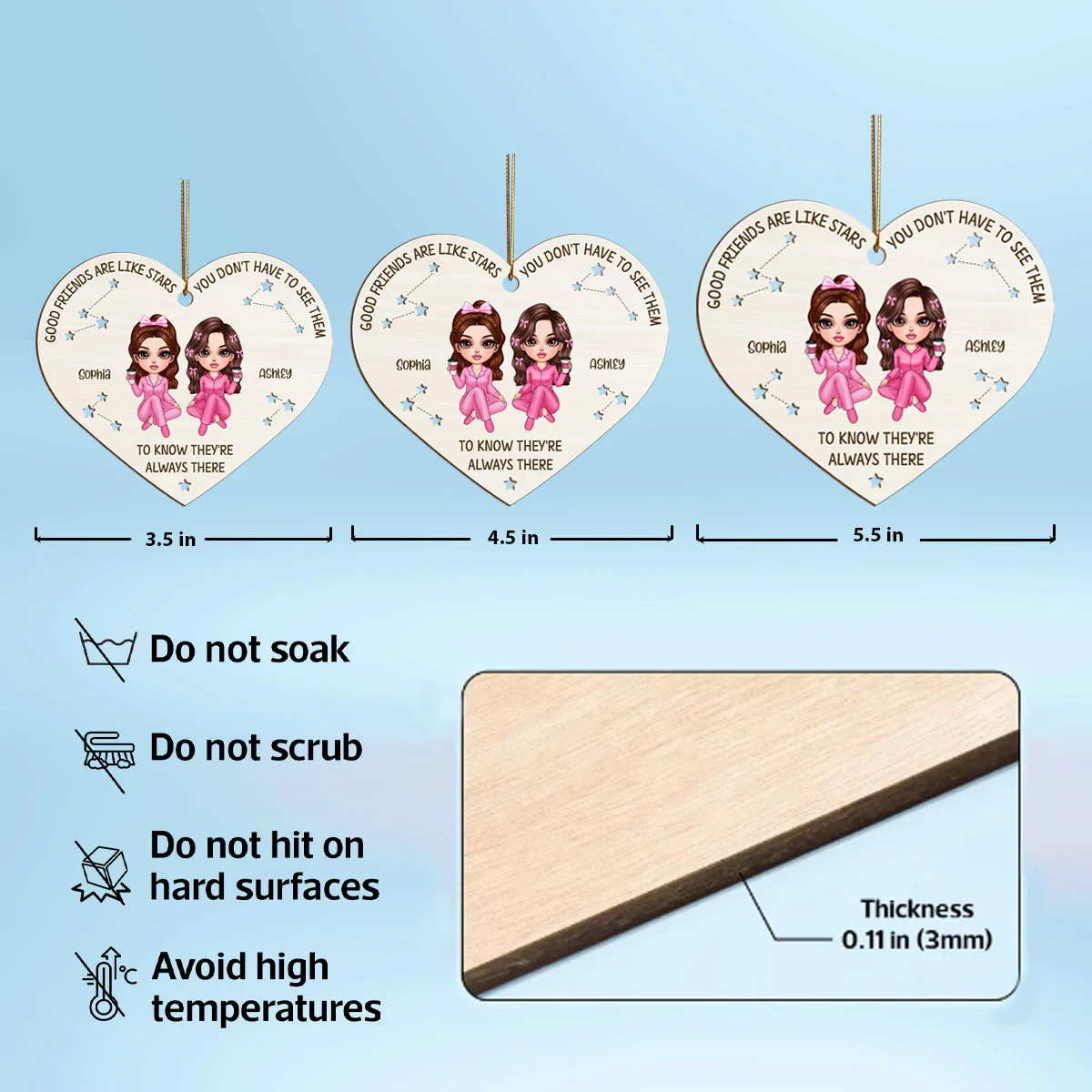 Good Friends Are Like Stars They're Always There Personalized Wooden Ornament, Best Friends Christmas Gift - Image 6
