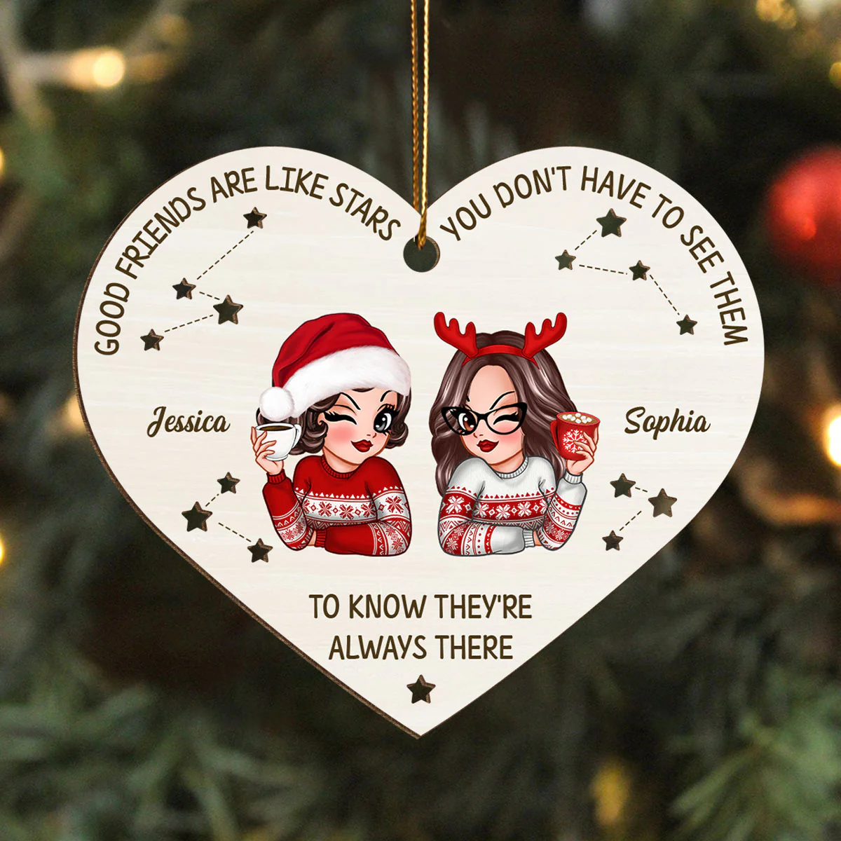 Good Friends Are Like Stars They're Always There Personalized Wooden Ornament, Best Friends Christmas Gift