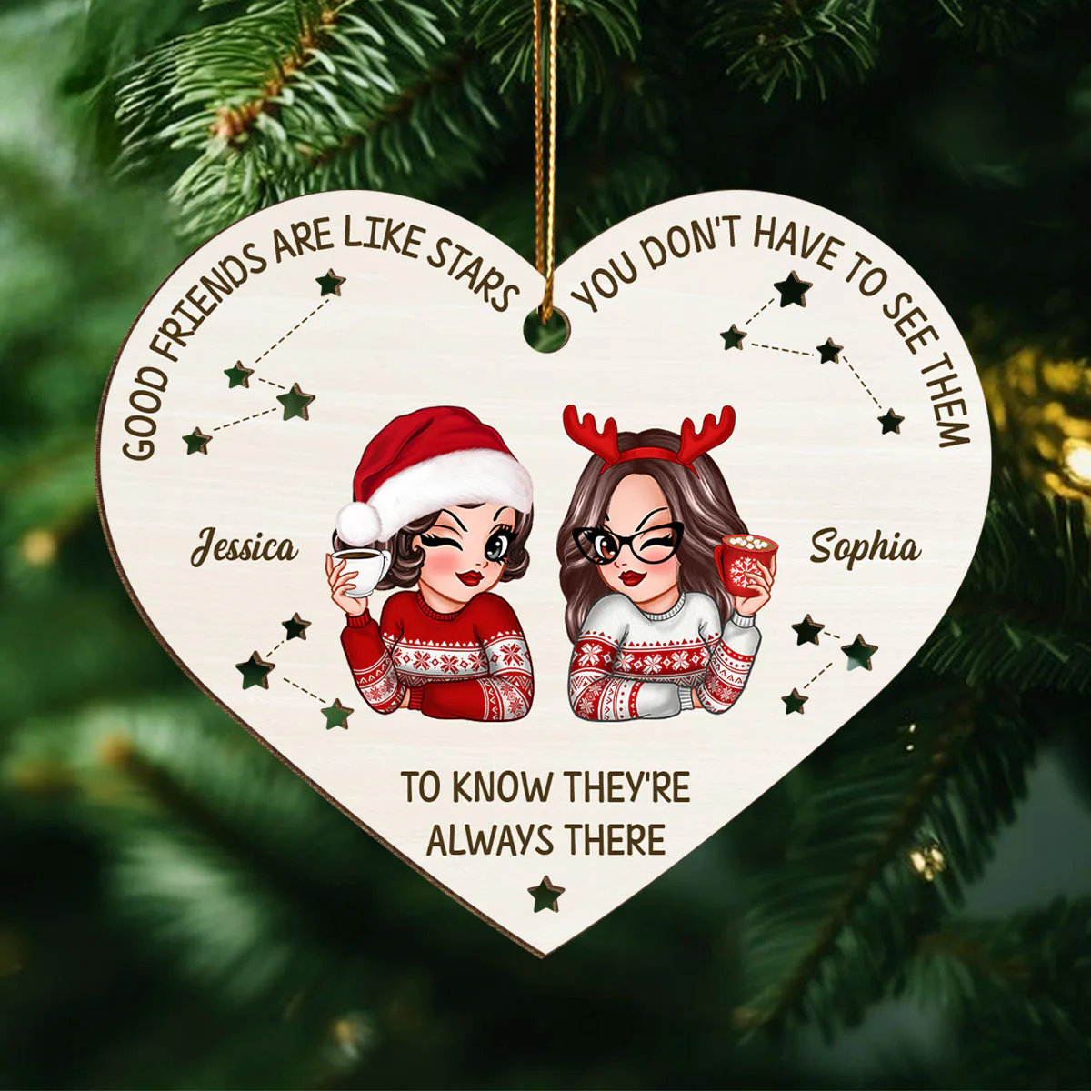 Good Friends Are Like Stars They're Always There Personalized Wooden Ornament, Best Friends Christmas Gift - Image 2