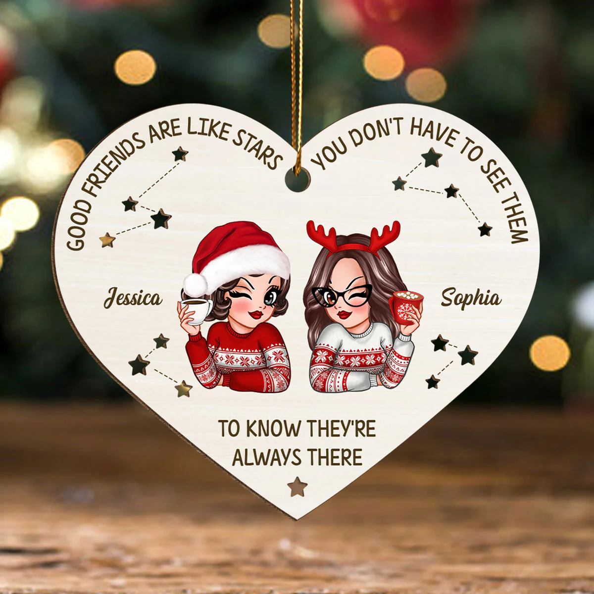 Good Friends Are Like Stars They're Always There Personalized Wooden Ornament, Best Friends Christmas Gift - Image 3
