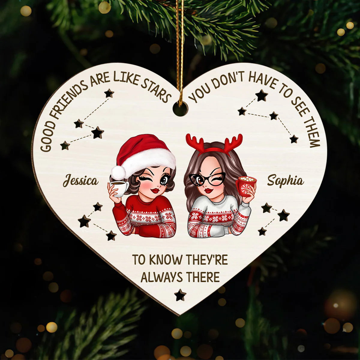 Good Friends Are Like Stars They're Always There Personalized Wooden Ornament, Best Friends Christmas Gift - Image 4