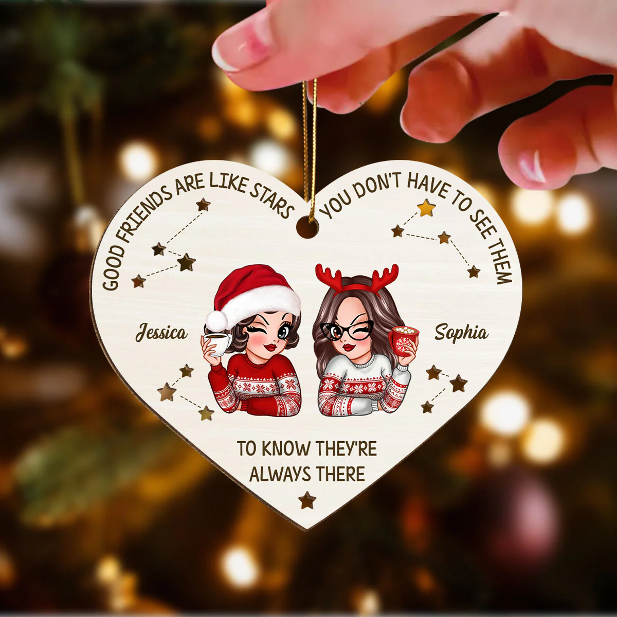 Good Friends Are Like Stars They're Always There Personalized Wooden Ornament, Best Friends Christmas Gift - Image 5
