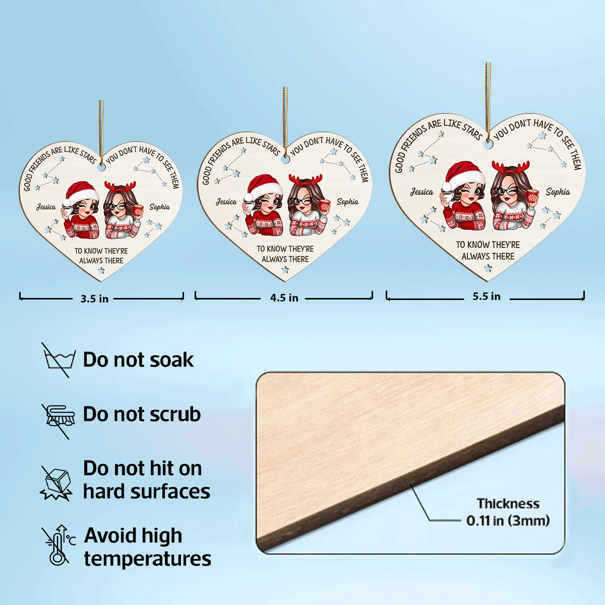 Good Friends Are Like Stars They're Always There Personalized Wooden Ornament, Best Friends Christmas Gift - Image 6