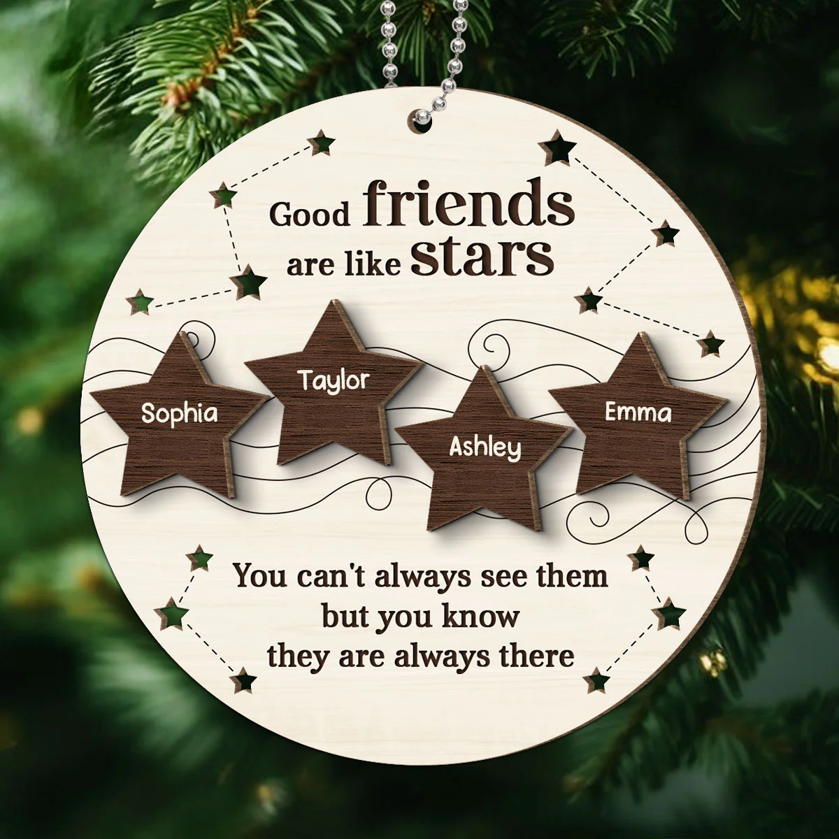 Good Friends Like Stars Friendship Gift Personalized 2-Layer Wooden Ornament