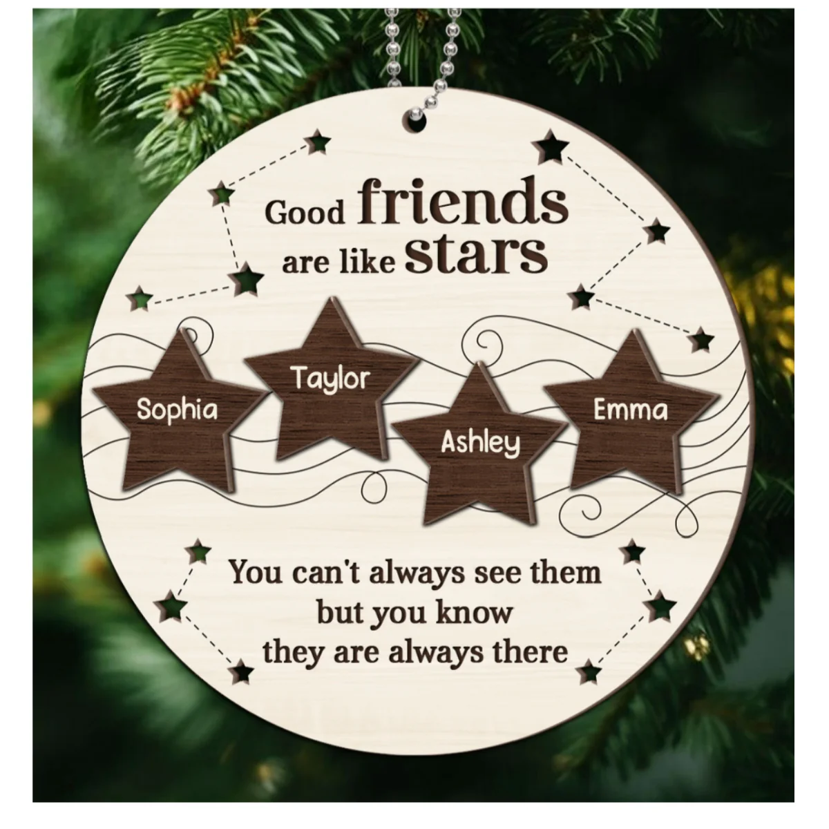 Good Friends Like Stars Friendship Gift Personalized 2-Layer Wooden Ornament - Image 12