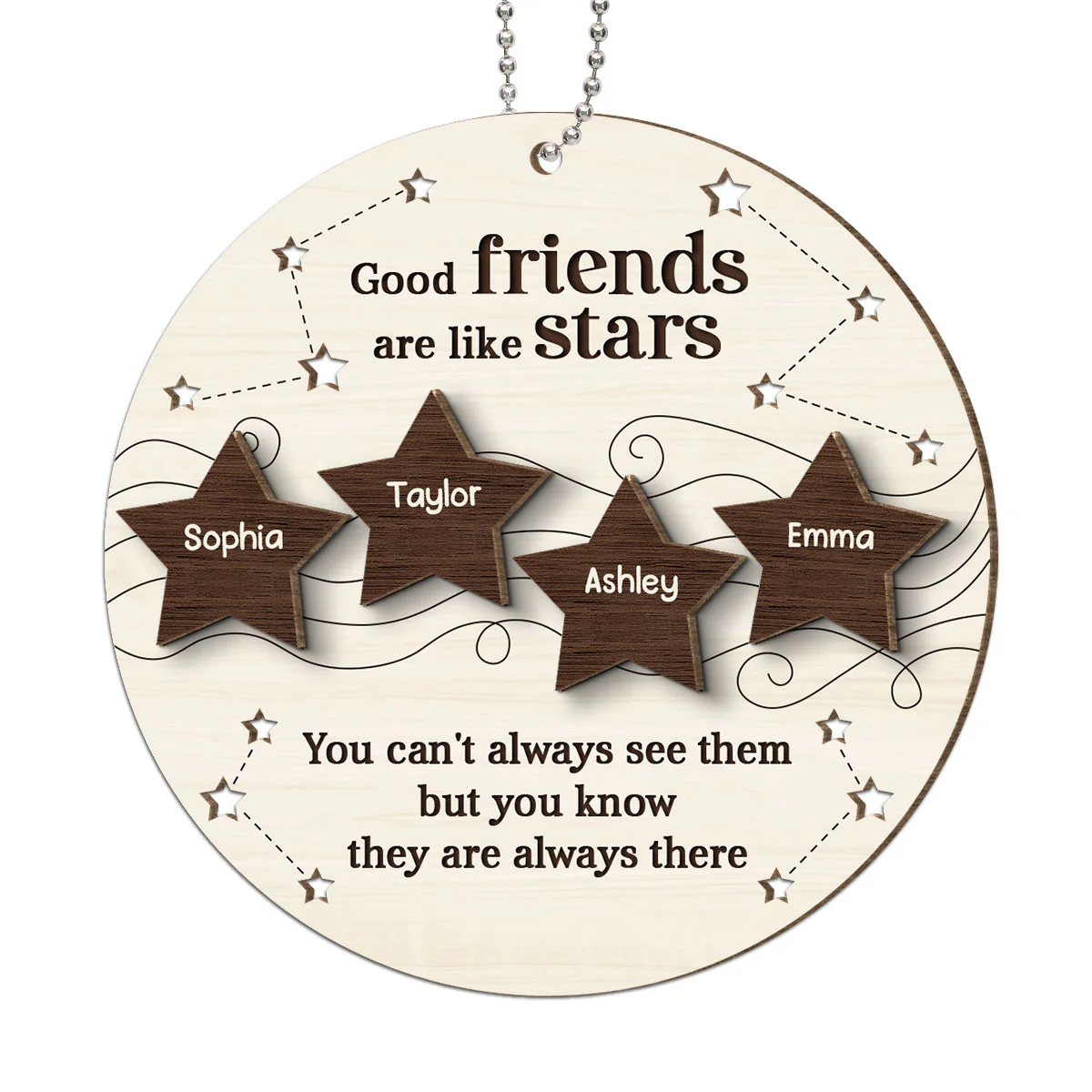 Good Friends Like Stars Friendship Gift Personalized 2-Layer Wooden Ornament - Image 2
