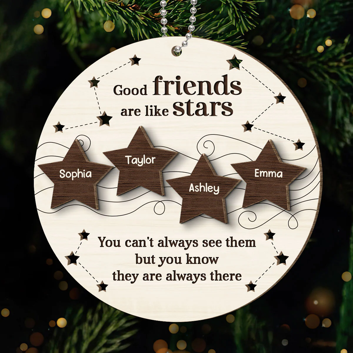 Good Friends Like Stars Friendship Gift Personalized 2-Layer Wooden Ornament - Image 3