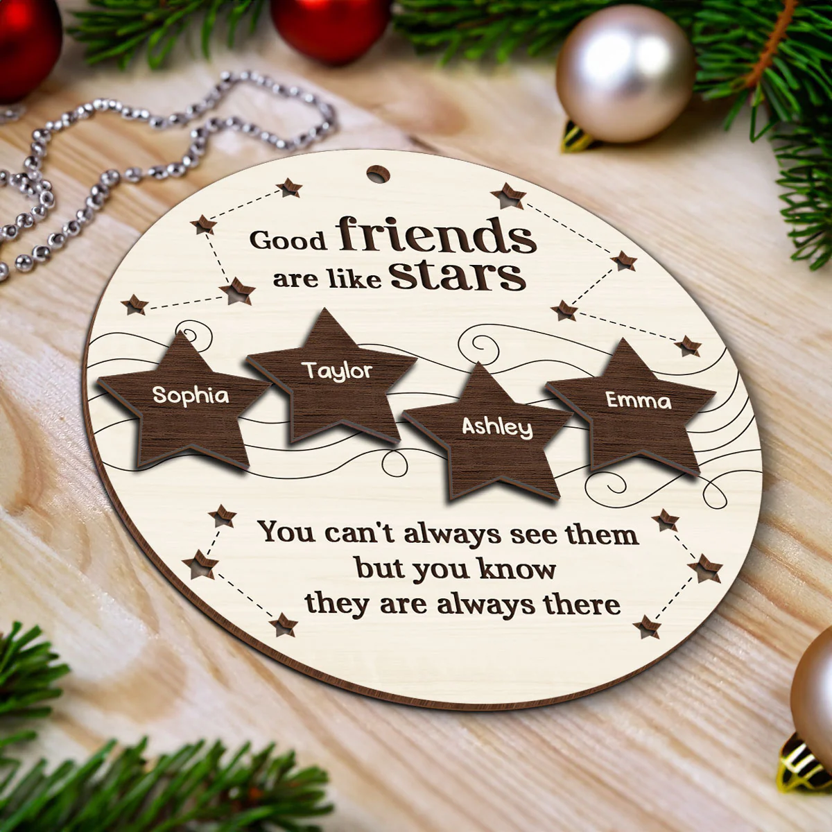 Good Friends Like Stars Friendship Gift Personalized 2-Layer Wooden Ornament - Image 6