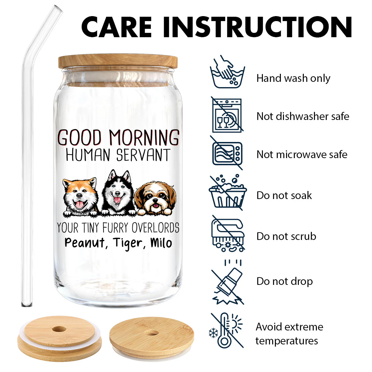 Good Morning Dog Human Servant Funny Gift For Dog Lovers Personalized Clear Glass Can - Image 7