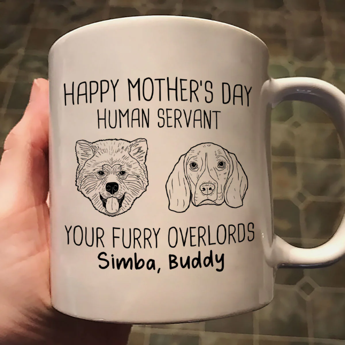 Good Morning Happy Mother‘s Day Dog Head Outline Personalized Mug - Image 2