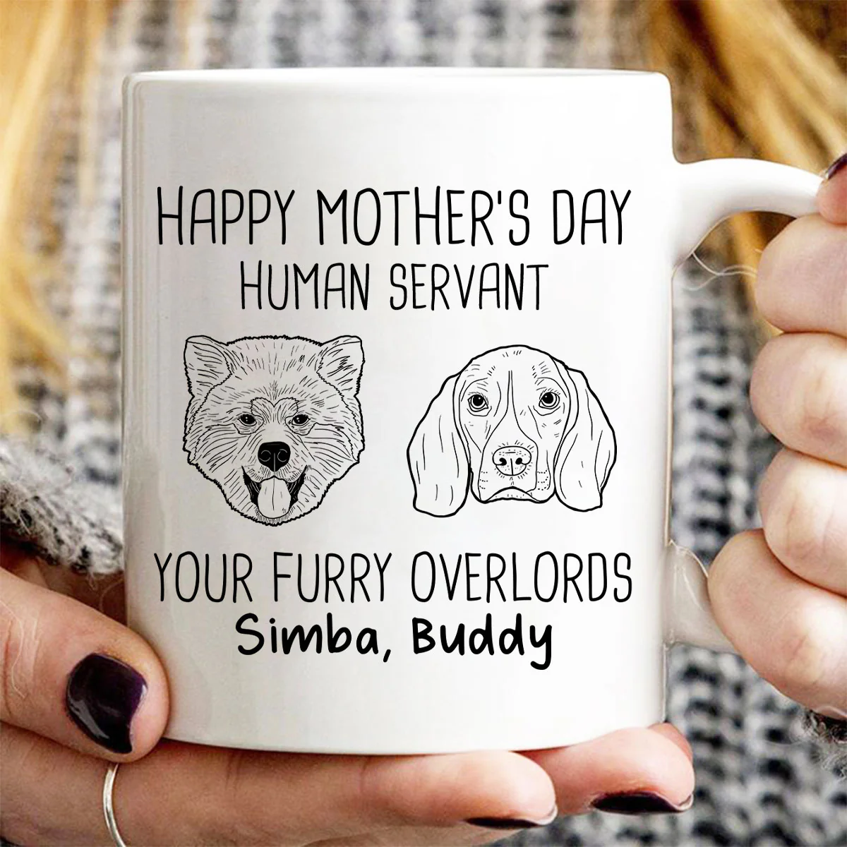 Good Morning Happy Mother‘s Day Dog Head Outline Personalized Mug - Image 3