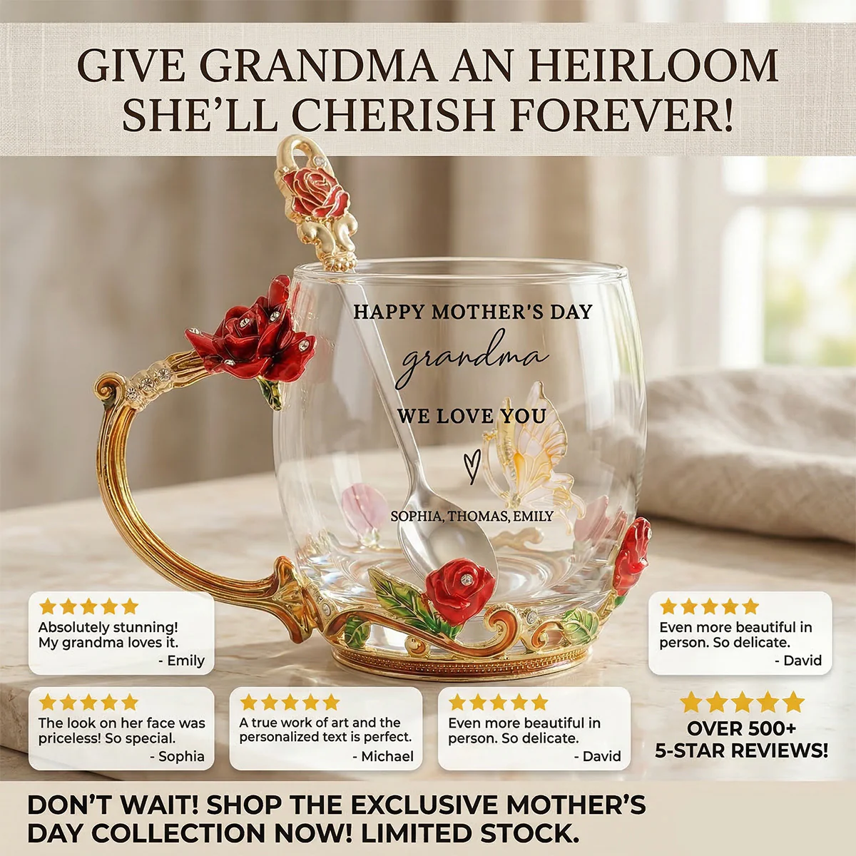 Good Morning Happy Mother's Day Grandma Mom - Personalized Enamel Flower Tea Cup - Gift For Grandma, Mom - Image 4