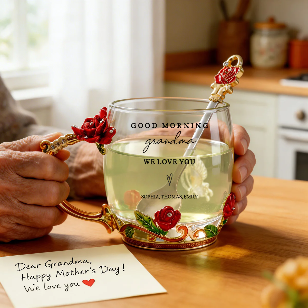 Good Morning Happy Mother's Day Grandma Mom - Personalized Enamel Flower Tea Cup - Gift For Grandma, Mom - Image 6