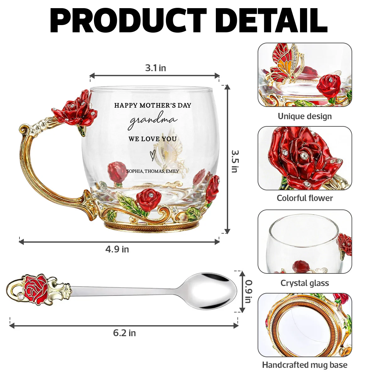 Good Morning Happy Mother's Day Grandma Mom - Personalized Enamel Flower Tea Cup - Gift For Grandma, Mom - Image 9