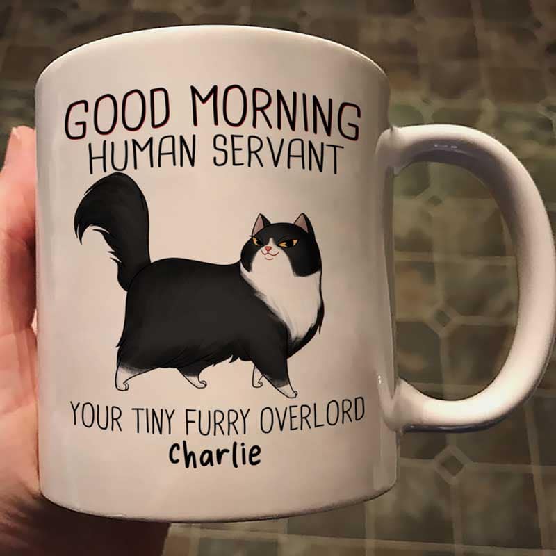 Good Morning Human Servant Cartoon Walking Cat - Personalized Mug - Image 3