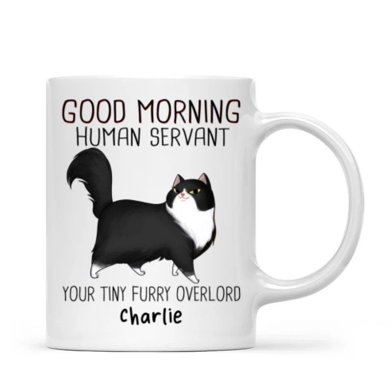 Good Morning Human Servant Cartoon Walking Cat - Personalized Mug - Image 4