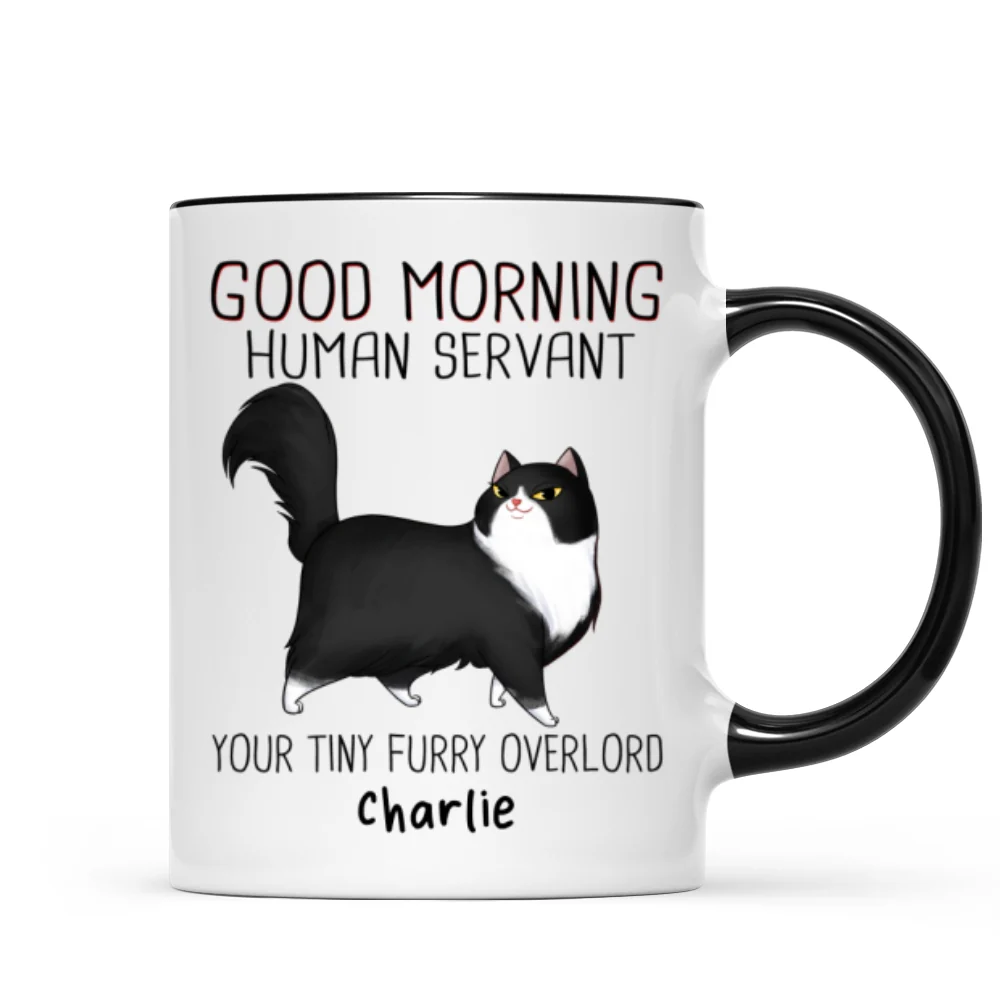 Good Morning Human Servant Cartoon Walking Cat - Personalized Mug - Image 5
