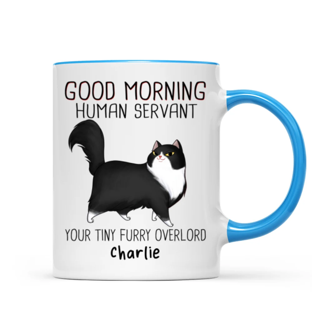 Good Morning Human Servant Cartoon Walking Cat - Personalized Mug - Image 8