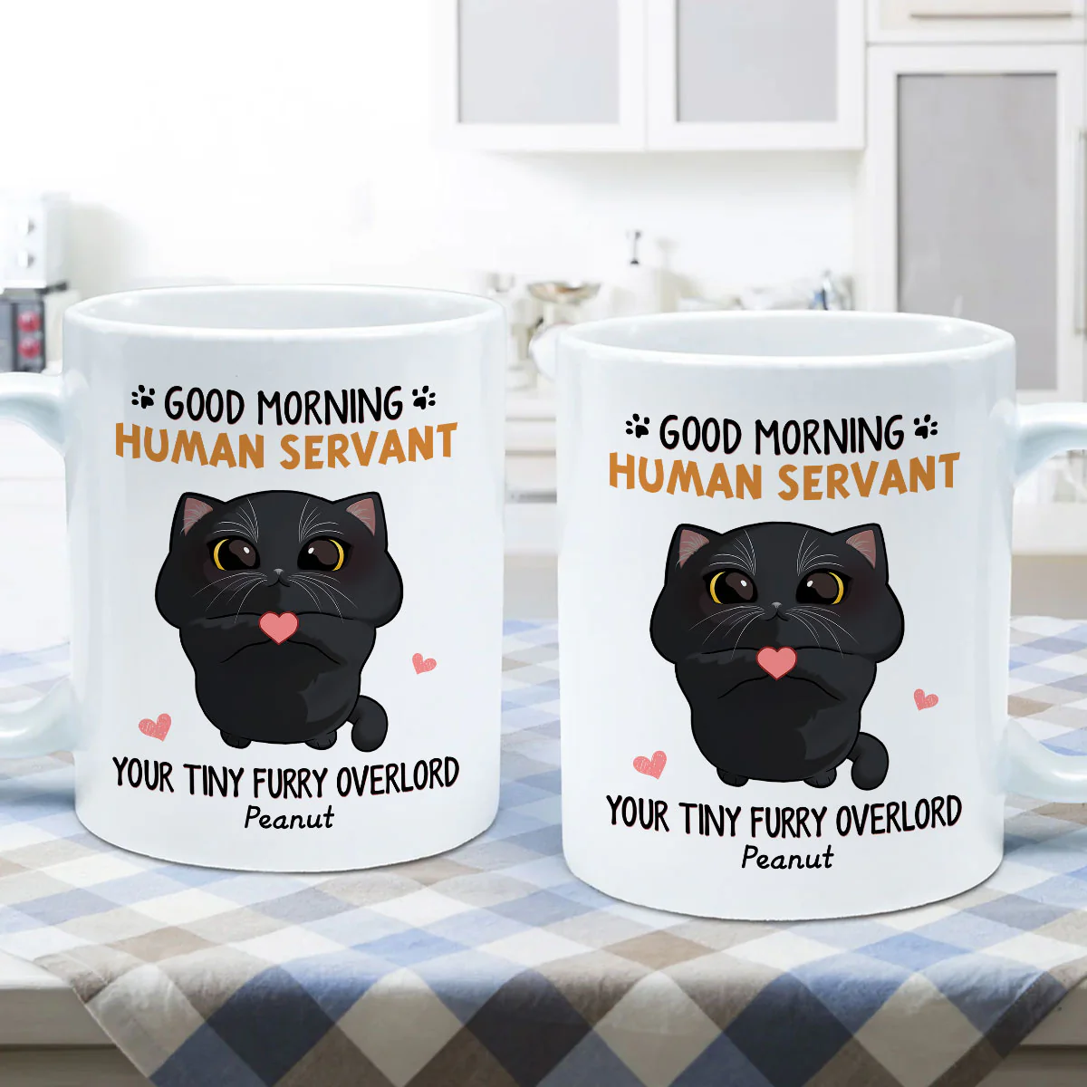 Good Morning Human Servant Cute Cartoon Cat Looking Up Personalized Mug - Image 5