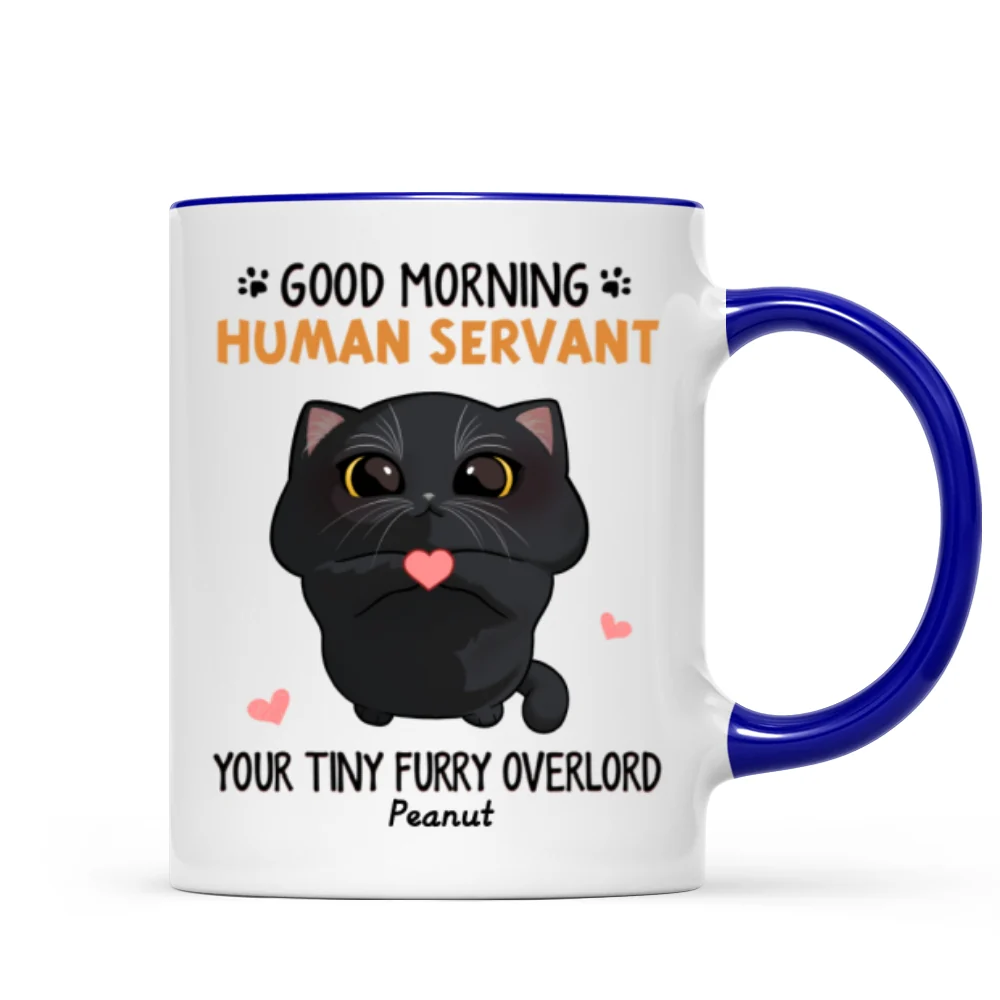 Good Morning Human Servant Cute Cartoon Cat Looking Up Personalized Mug - Image 8