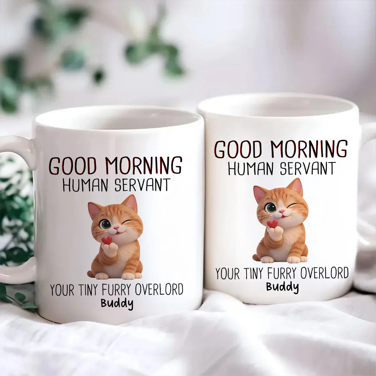 Good Morning Human Servant Cute Fluffy Cats - Personalized Mug - Funny Gift for Cat Moms, Cat Dads - Image 8