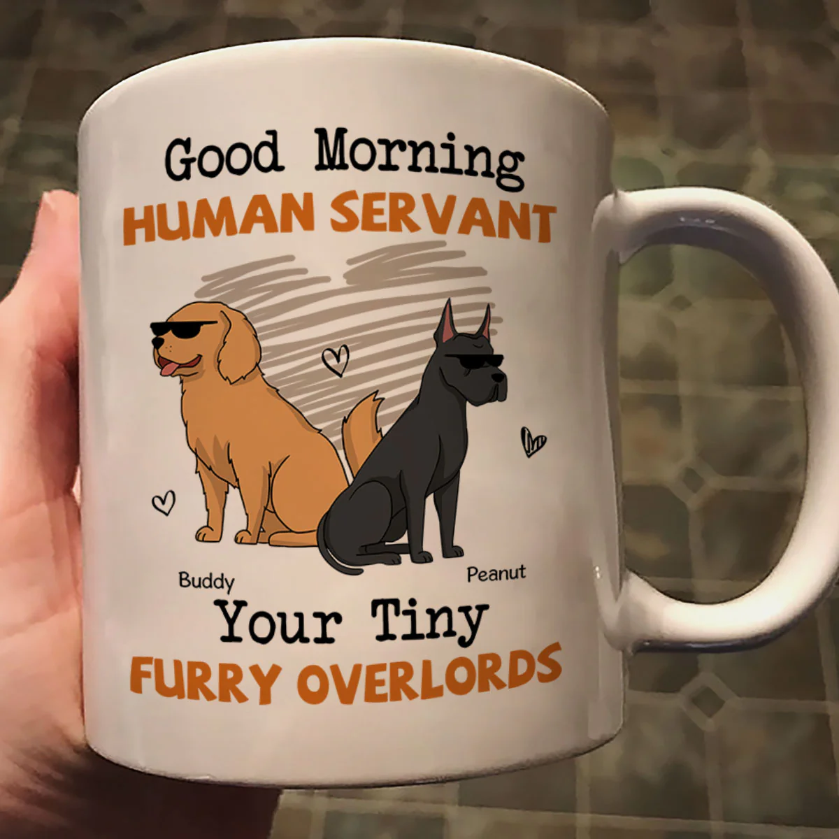 Good Morning Human Servant Funny Cartoon Dogs Personalized Mug - Image 3