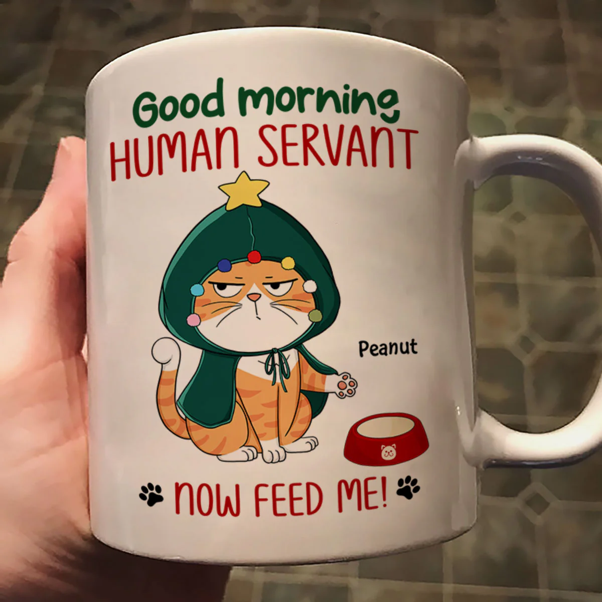 Good Morning Human Servant Now Feed Me Funny Cat Expression Personalized Mug - Image 2