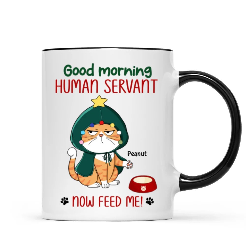 Good Morning Human Servant Now Feed Me Funny Cat Expression Personalized Mug - Image 5