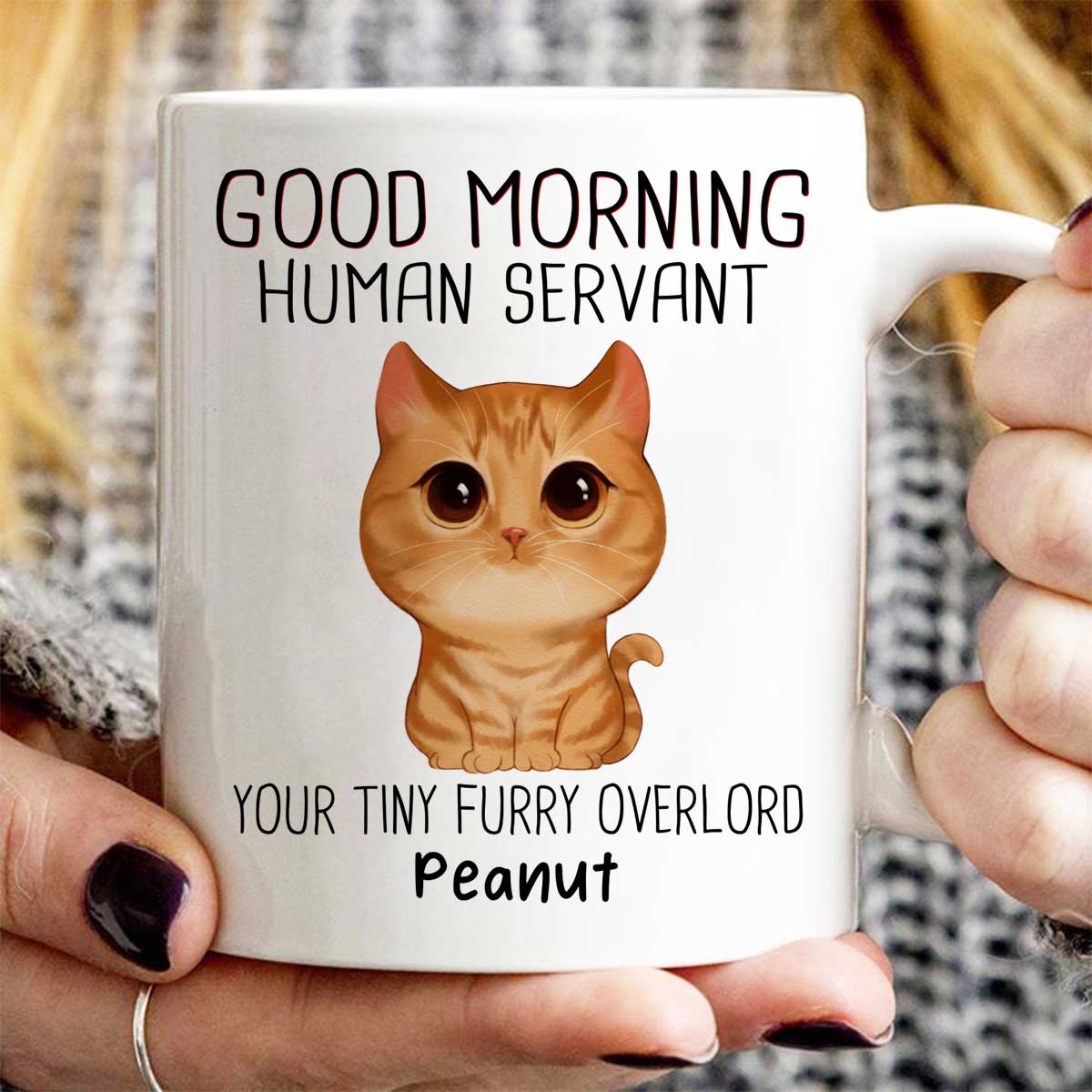 Good Morning Human Servant - Personalized Mug - Gift For Cats Lovers, Cat Mom, Cat Dad - Image 2