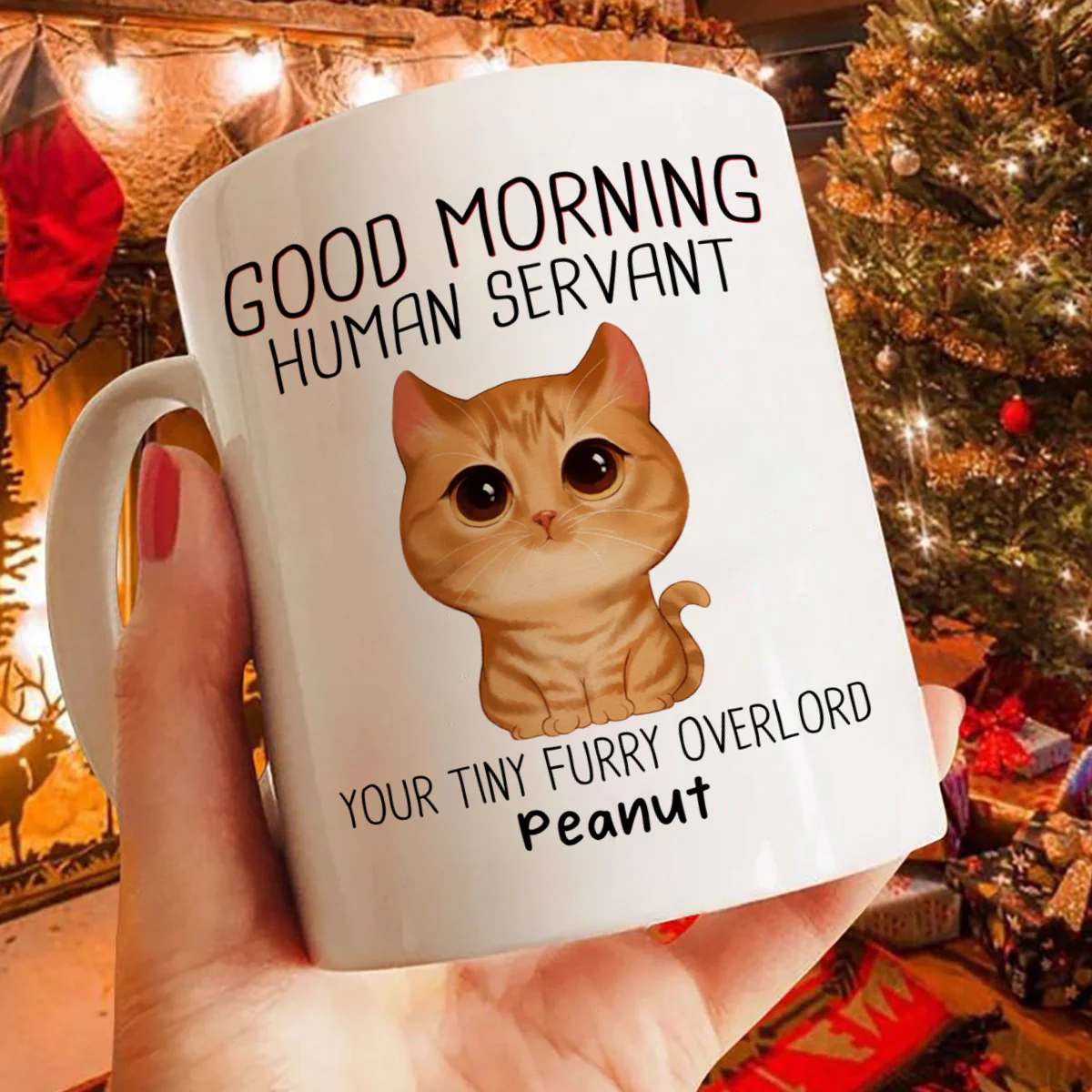 Good Morning Human Servant - Personalized Mug - Gift For Cats Lovers, Cat Mom, Cat Dad - Image 3
