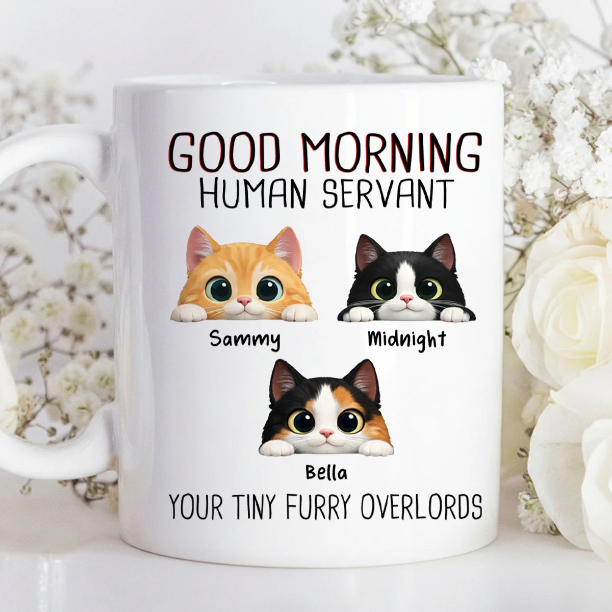 Good Morning Human Servant - Personalized Mug - Funny Gift for Cat Moms, Cat Dads