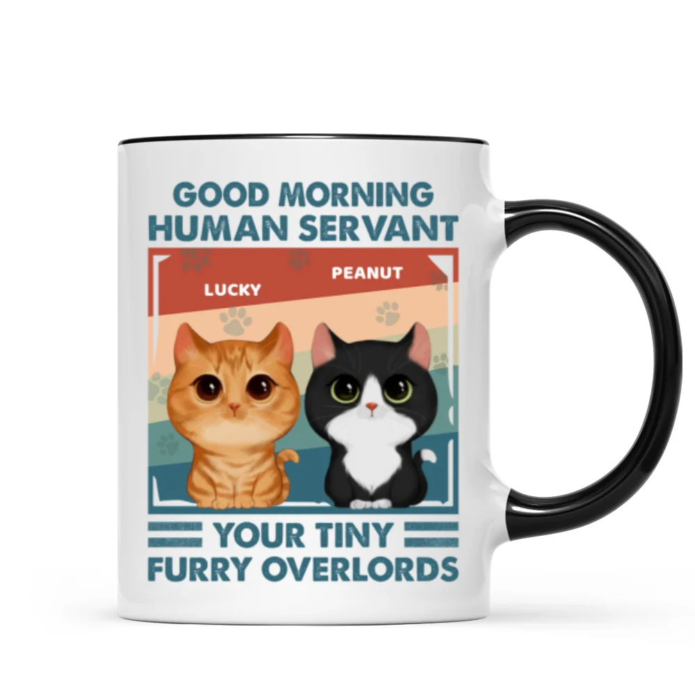 Good Morning Human Servant Retro Watercolor Cute Cats Personalized Mug - Image 7