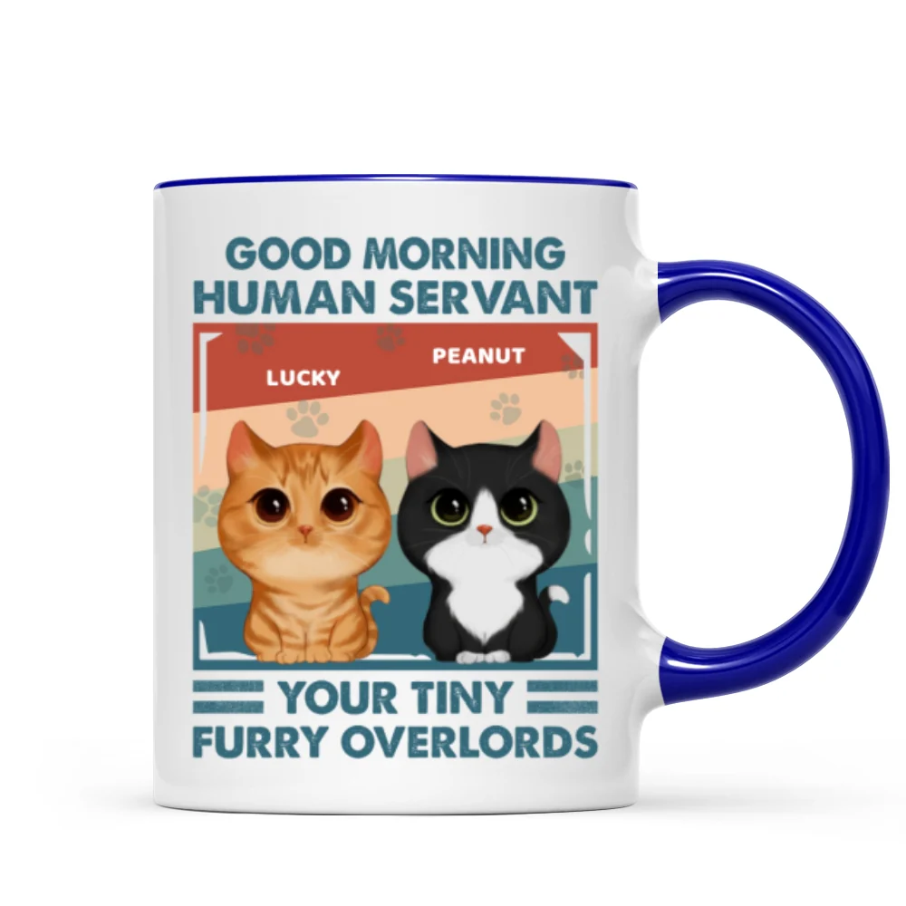 Good Morning Human Servant Retro Watercolor Cute Cats Personalized Mug - Image 8