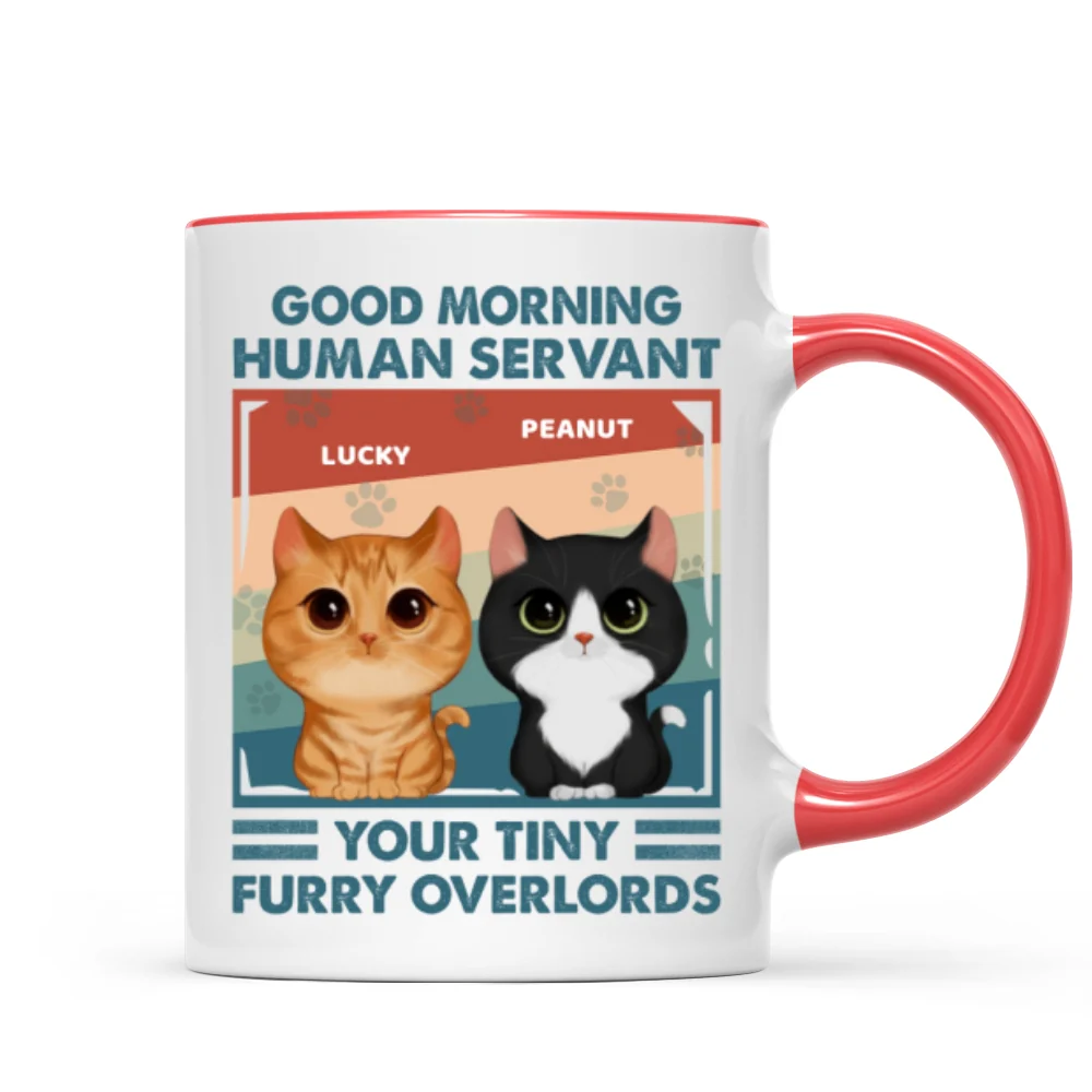 Good Morning Human Servant Retro Watercolor Cute Cats Personalized Mug - Image 9