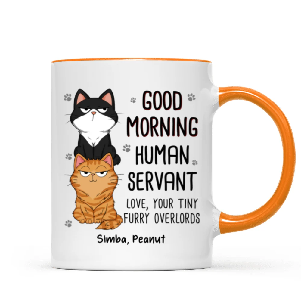 Good Morning Human Servant Stacked Cats Funny Gift For Cat Lover Personalized Mug - Image 16