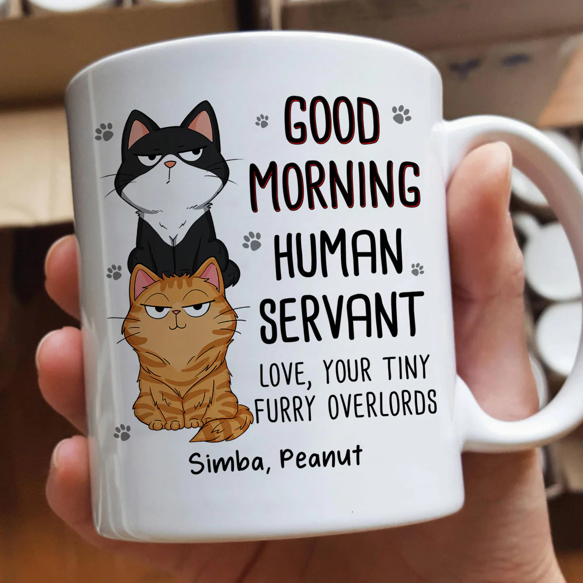 Good Morning Human Servant Stacked Cats Funny Gift For Cat Lover Personalized Mug - Image 3