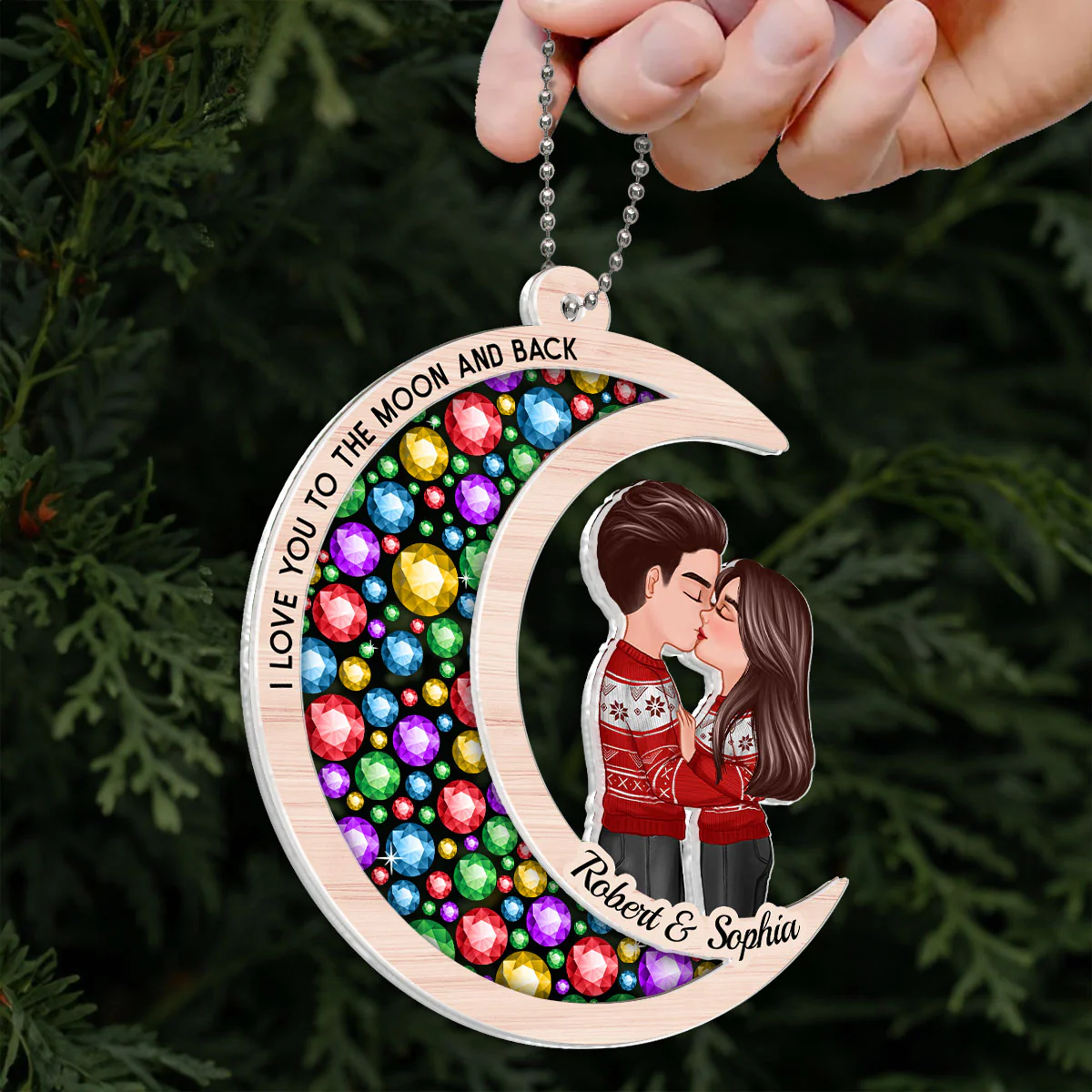 Gorgeous Moon Couple Christmas Personalized 2-Layer Acrylic Ornament - Image 6