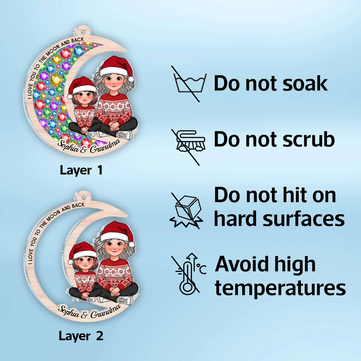 Gorgeous Moon Grandma Grandkid I Love You To The Moon And Back Christmas Personalized 2-Layer Acrylic Ornament - Image 10