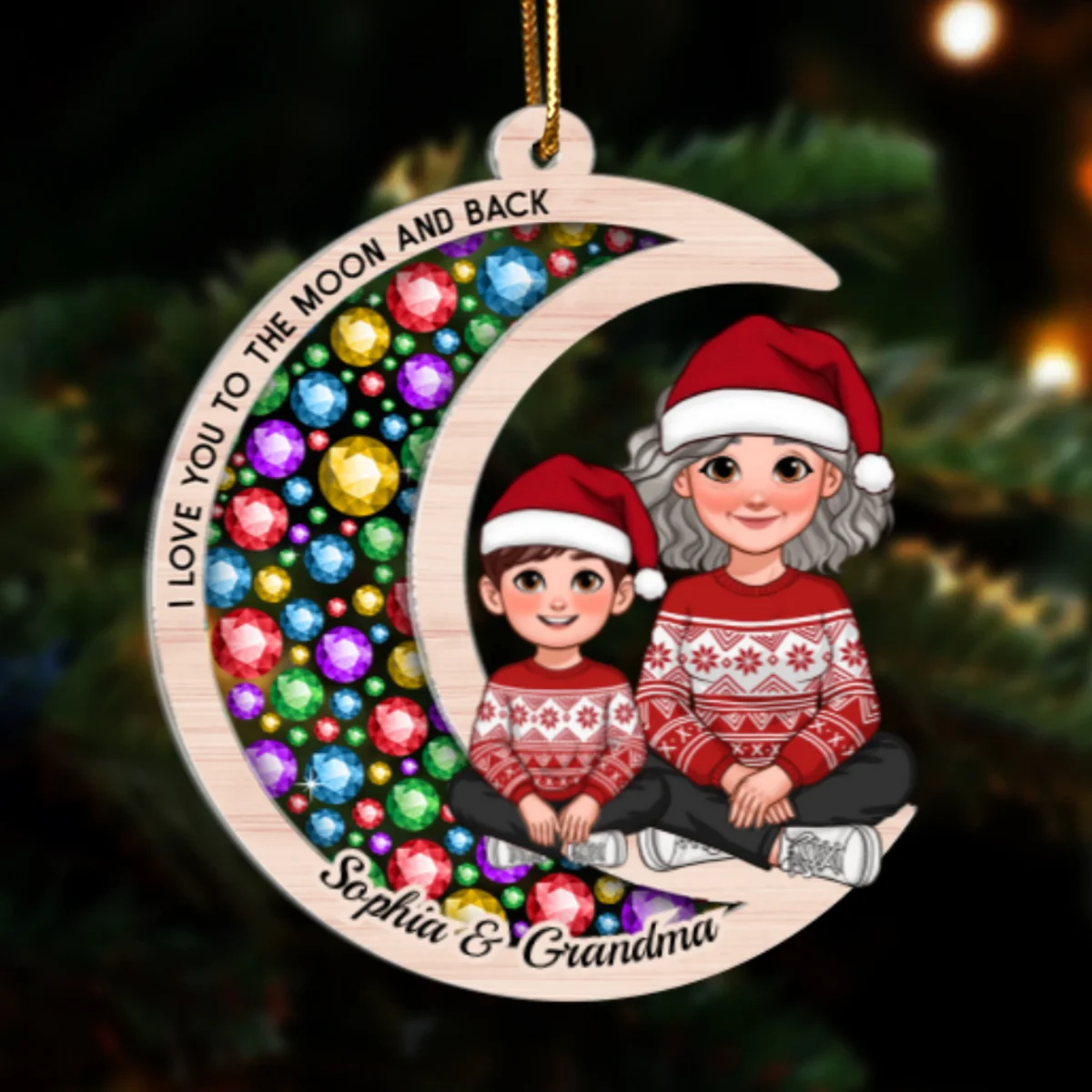 Gorgeous Moon Grandma Grandkid I Love You To The Moon And Back Christmas Personalized 2-Layer Acrylic Ornament - Image 11