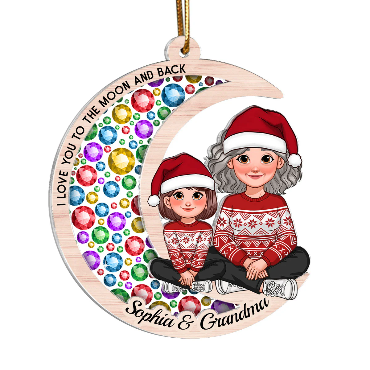 Gorgeous Moon Grandma Grandkid I Love You To The Moon And Back Christmas Personalized 2-Layer Acrylic Ornament - Image 2