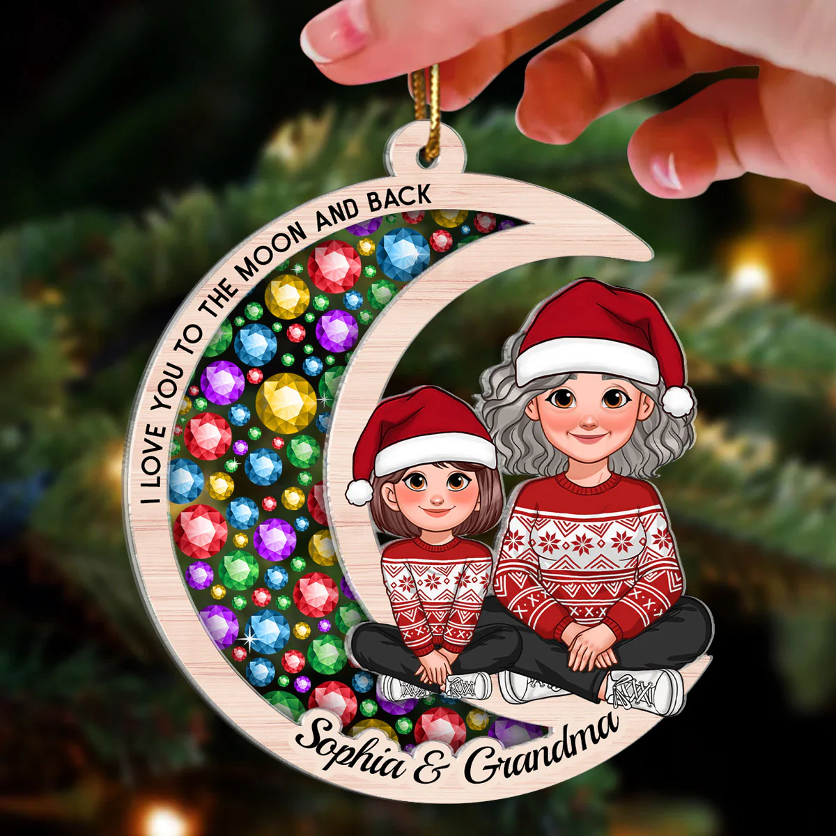 Gorgeous Moon Grandma Grandkid I Love You To The Moon And Back Christmas Personalized 2-Layer Acrylic Ornament - Image 3