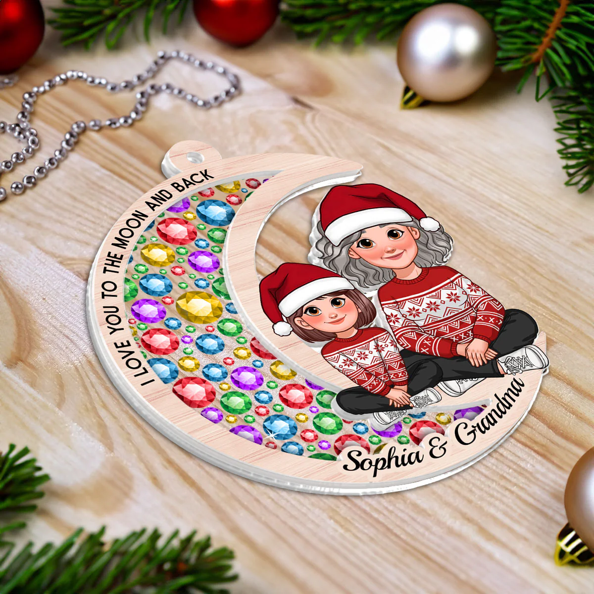 Gorgeous Moon Grandma Grandkid I Love You To The Moon And Back Christmas Personalized 2-Layer Acrylic Ornament - Image 4
