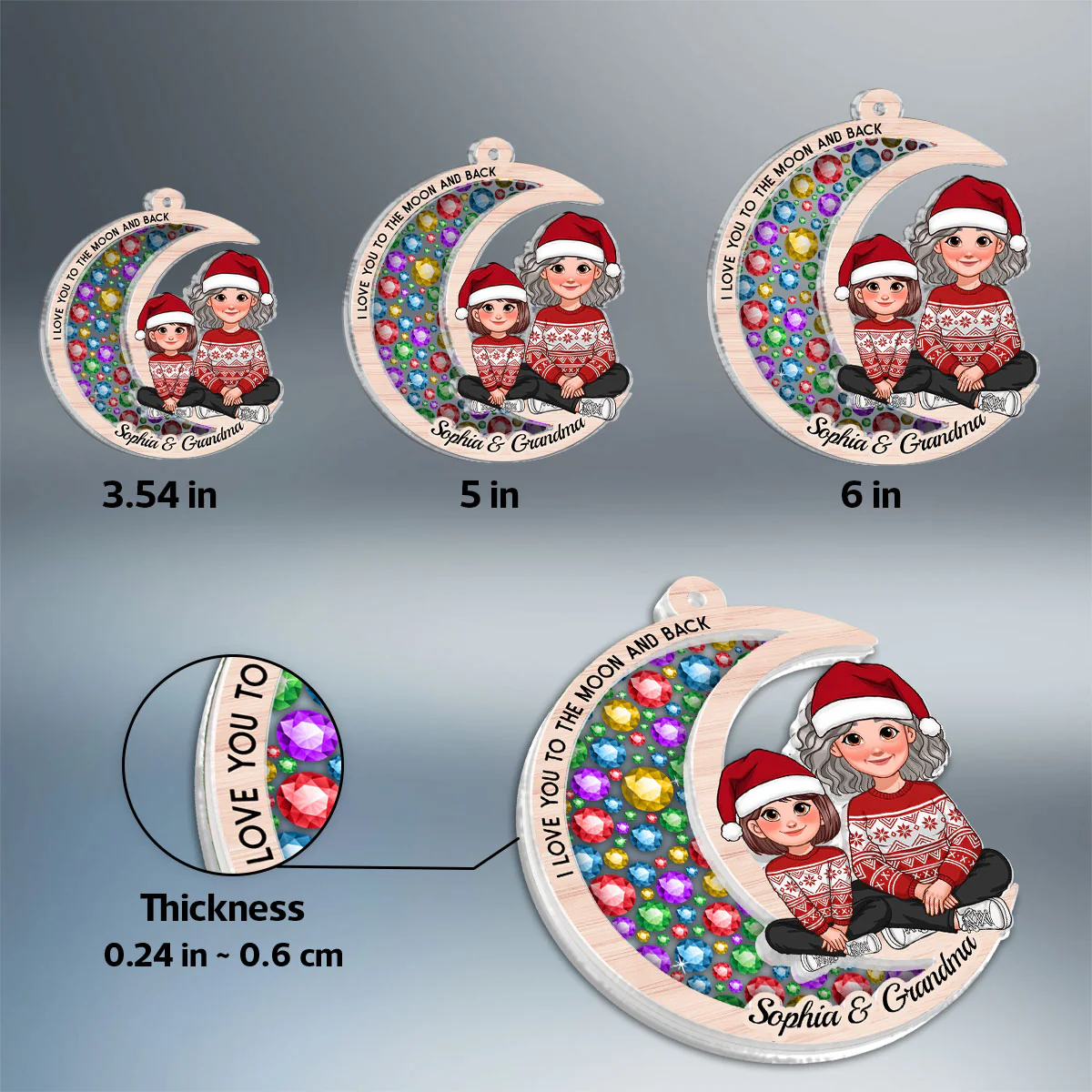 Gorgeous Moon Grandma Grandkid I Love You To The Moon And Back Christmas Personalized 2-Layer Acrylic Ornament - Image 9