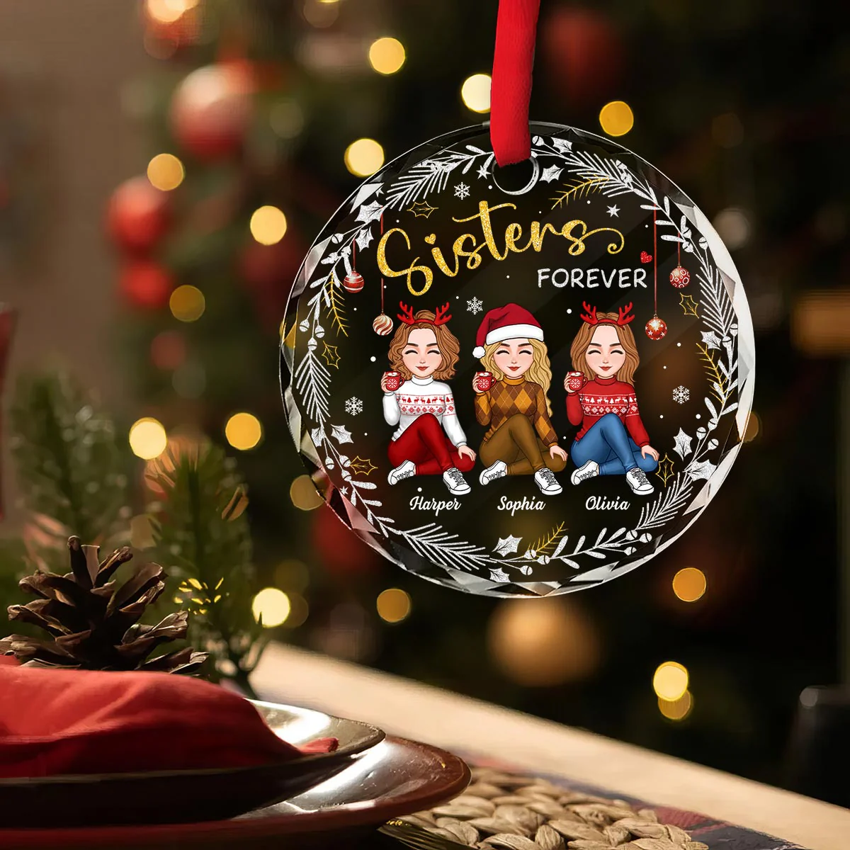 Gorgeous Sisters Forever Personalized Glass Ornament, Christmas Gift For Sisters - Image 3