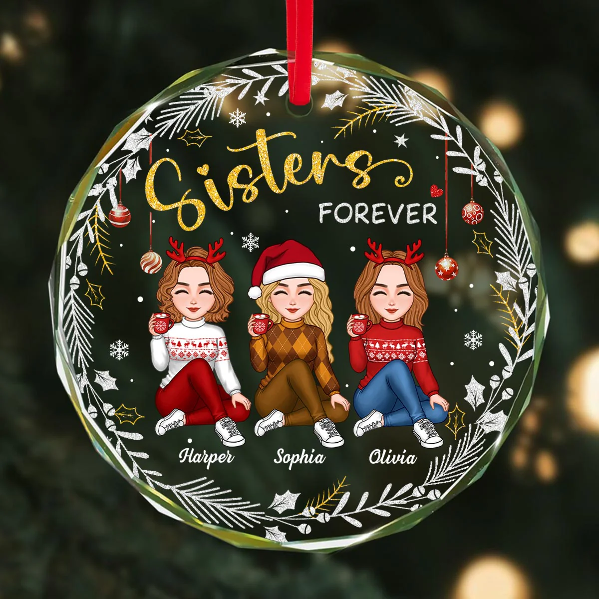 Gorgeous Sisters Forever Personalized Glass Ornament, Christmas Gift For Sisters - Image 7