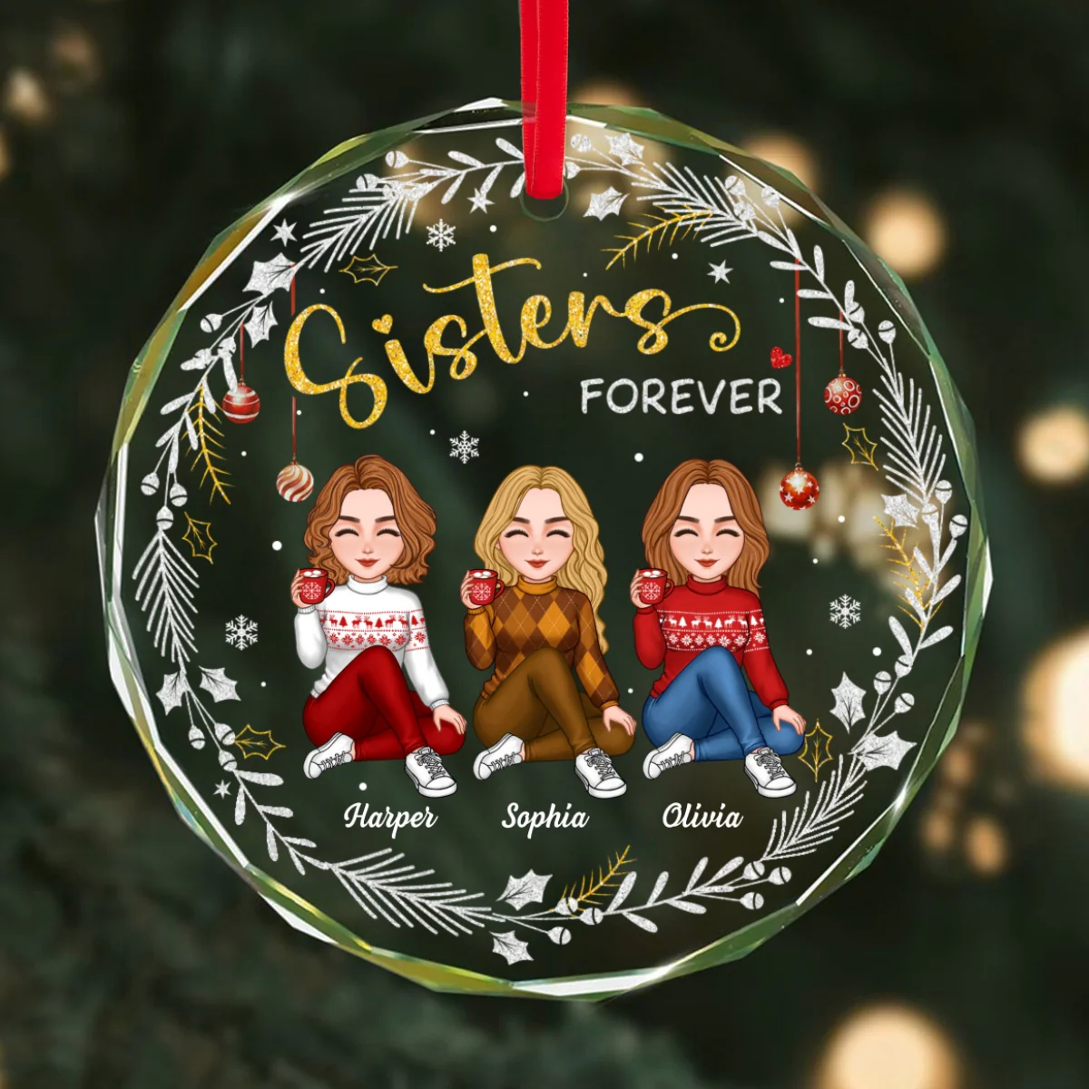 Gorgeous Sisters Forever Personalized Glass Ornament, Christmas Gift For Sisters - Image 8