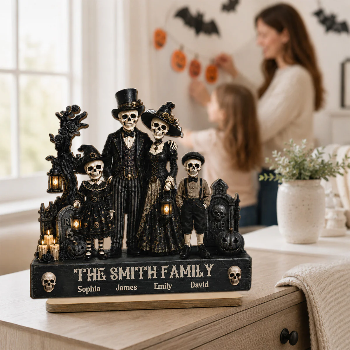 Gothic Skeleton Family 2D Flat - Personalized Wooden Plaque - Halloween Decoration - Image 5