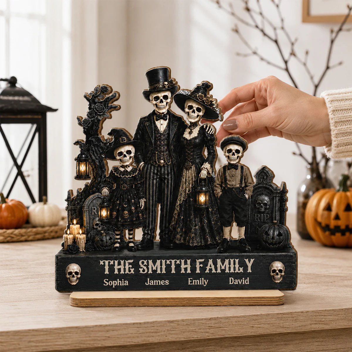 Gothic Skeleton Family 2D Flat - Personalized Wooden Plaque - Halloween Decoration - Image 6