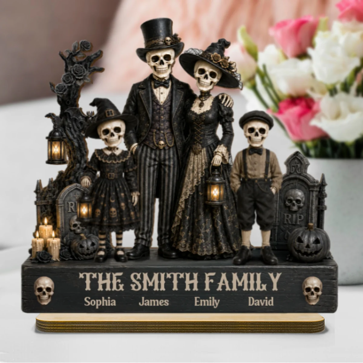 Gothic Skeleton Family 2D Flat - Personalized Wooden Plaque - Halloween Decoration - Image 9